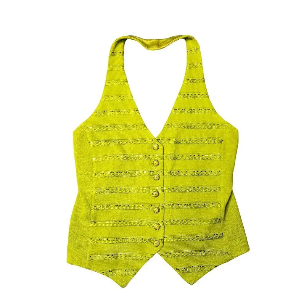 St.‎ John Evening by Marie Gray Vintage Green Halter Vest Top Size 10
